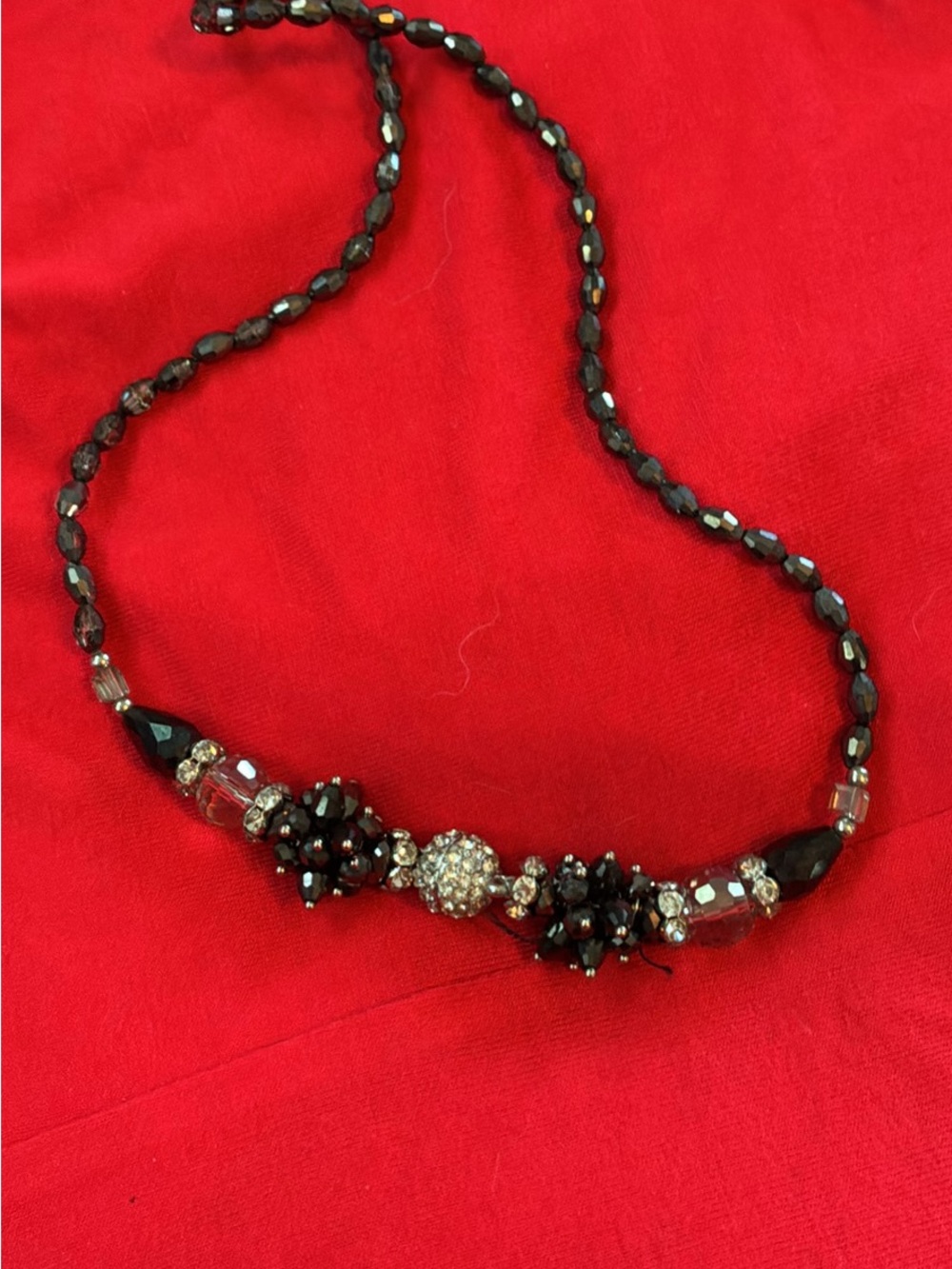 Black Beaded Crystal Accent Necklace